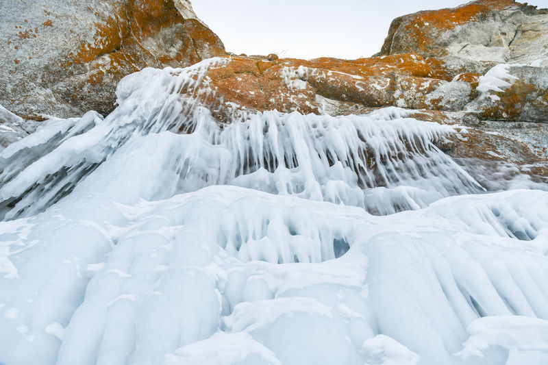 Low angle view of ice covered rock