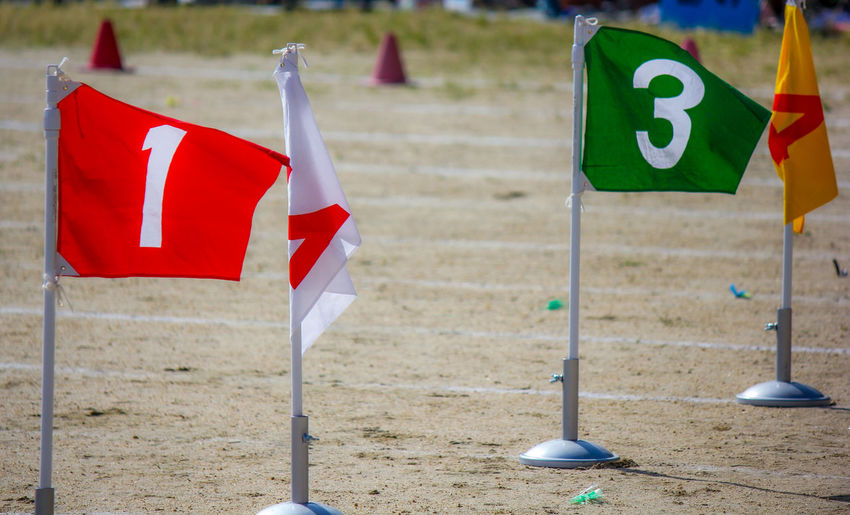 Flags with numbers on land