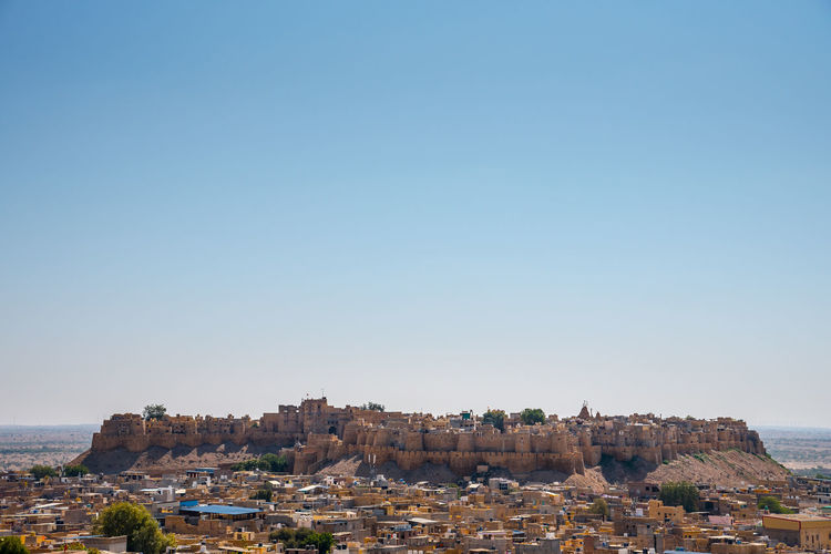 Jaisalmer townscape against clear blue sky