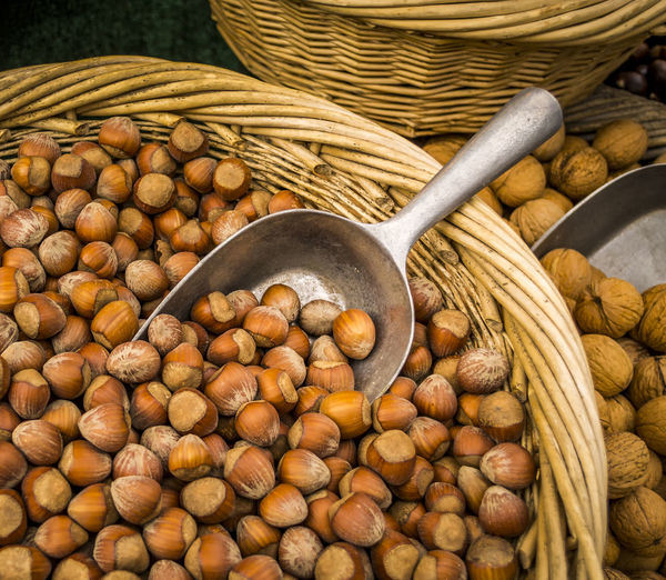 Close-up of nuts in basket