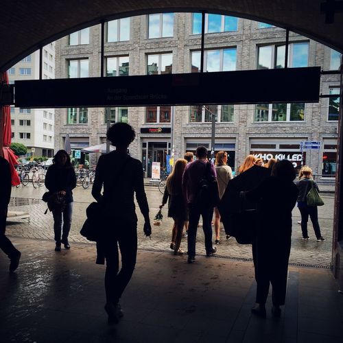 People in city at night