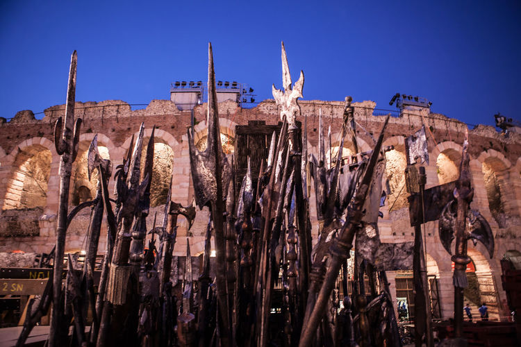 Old weapons in front of verona arena