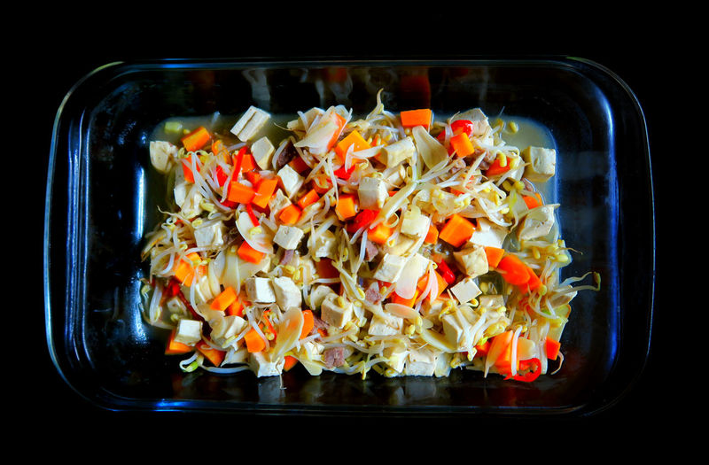 Directly above view of salad in container