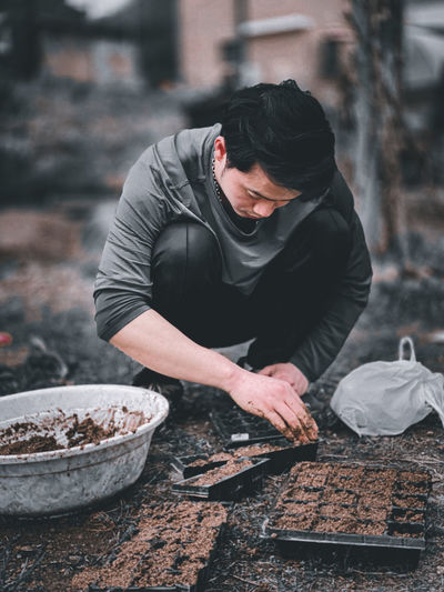 Young man preparing food