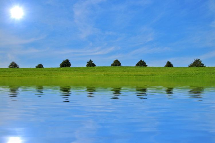 Scenic view of lake against blue sky
