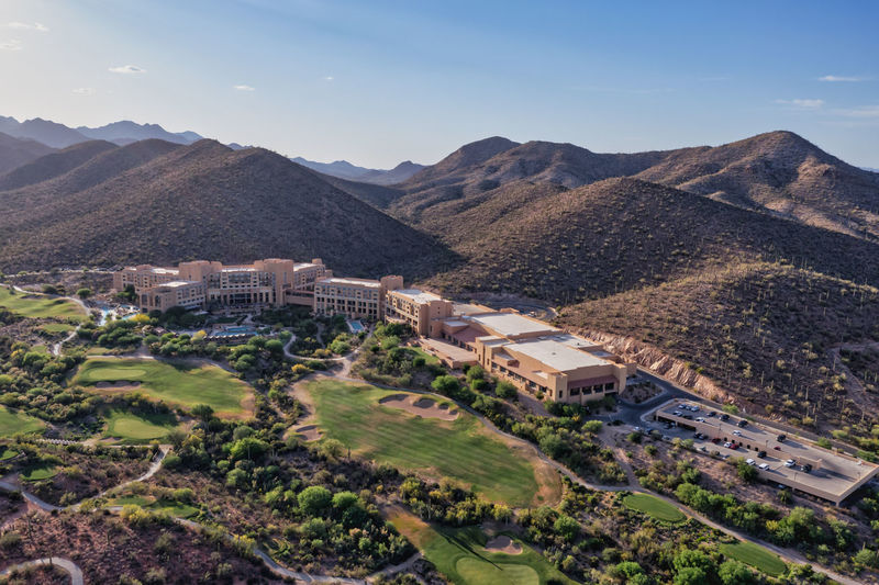 Tucson, arizona, usa, june 10, 2021. jw starr pass marriott surrounded by golf courses and mountains