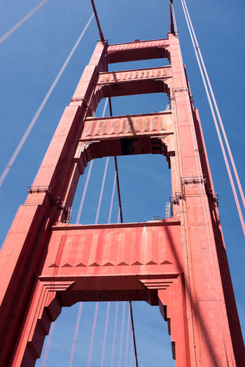 Low angle view of bridge against clear blue sky