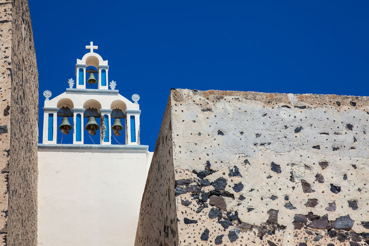 Traditional bell tower of the churches in santorini island