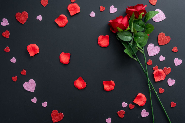 Directly above shot of heart shapes on table