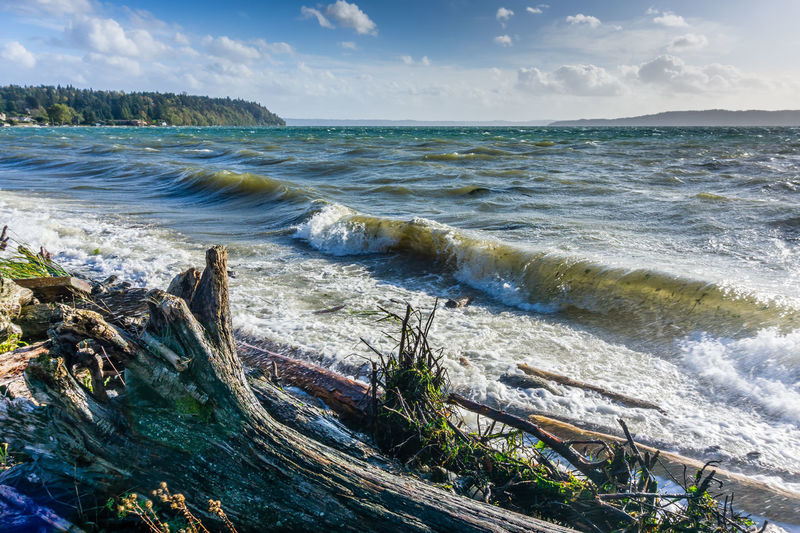 A view of the puget sound on a windy day from normandy park, washington.