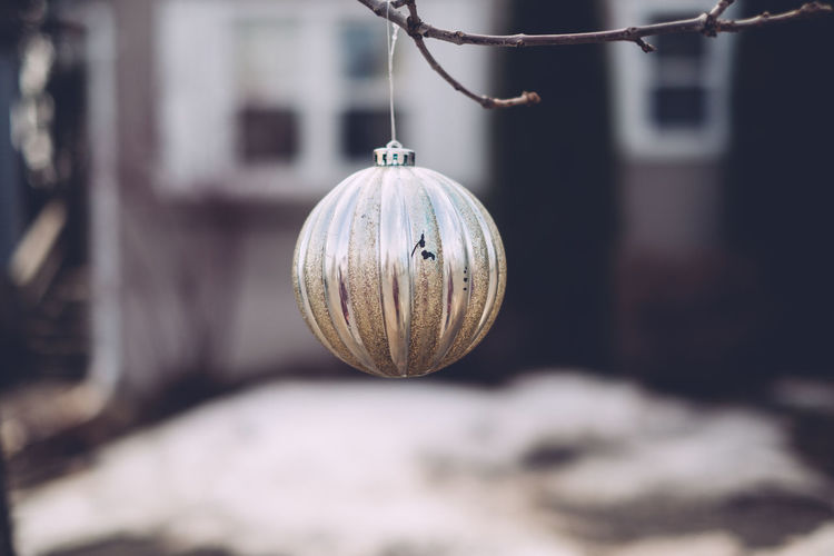Close-up of bauble hanging outdoors