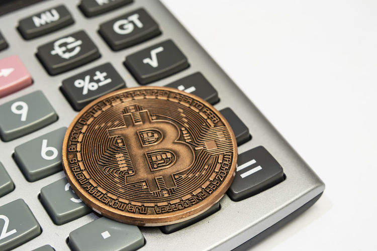 Close up physical bitcoin coins
