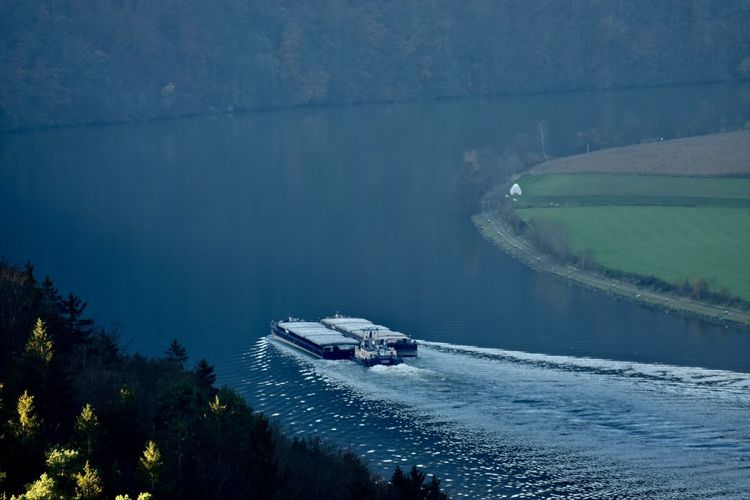 High angle view of boat on river danube
