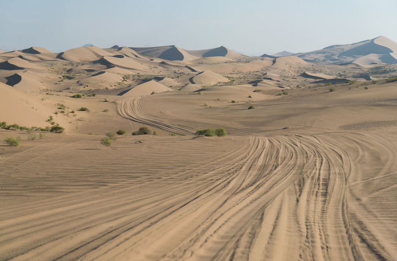 Tire tracks at badain jaran desert