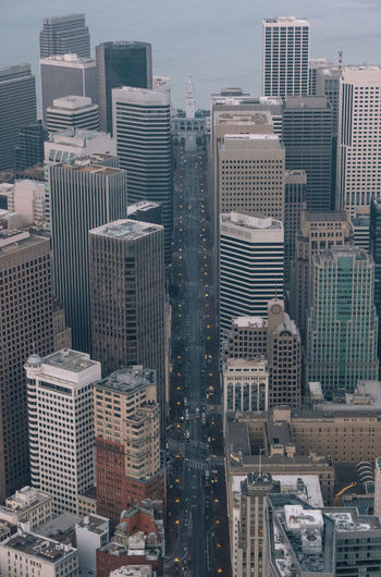 Aerial view over empty streets of san francisco