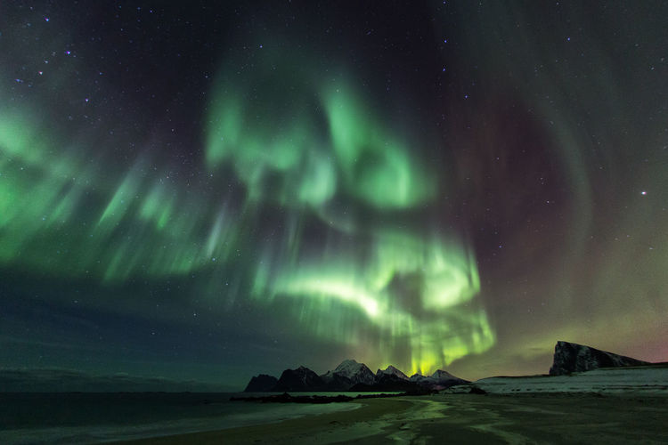 Scenic view of aurora borealis at night