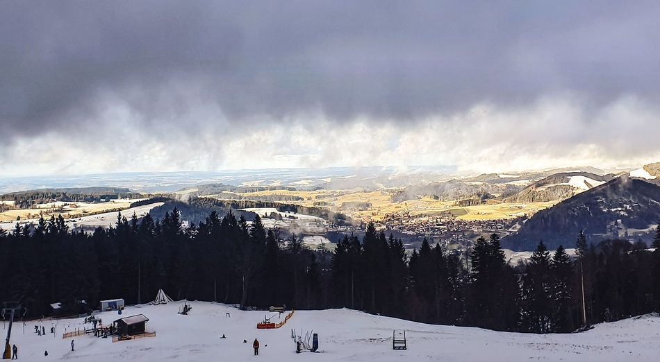 Panoramic view of snowcapped mountains against sky