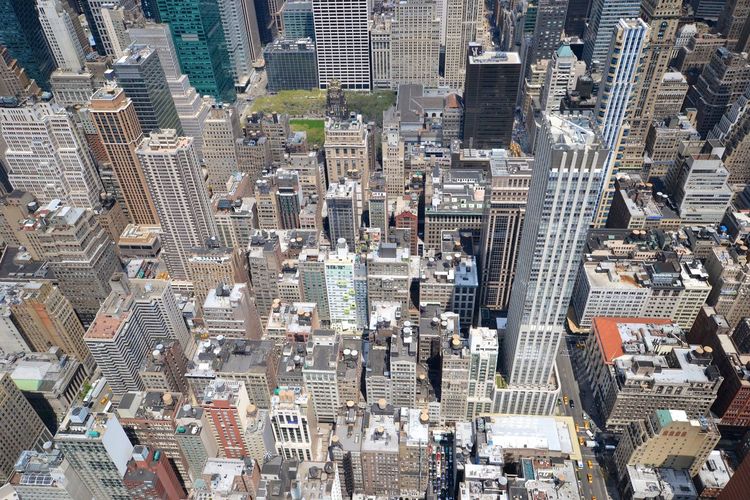 High angle view of modern buildings at manhattan