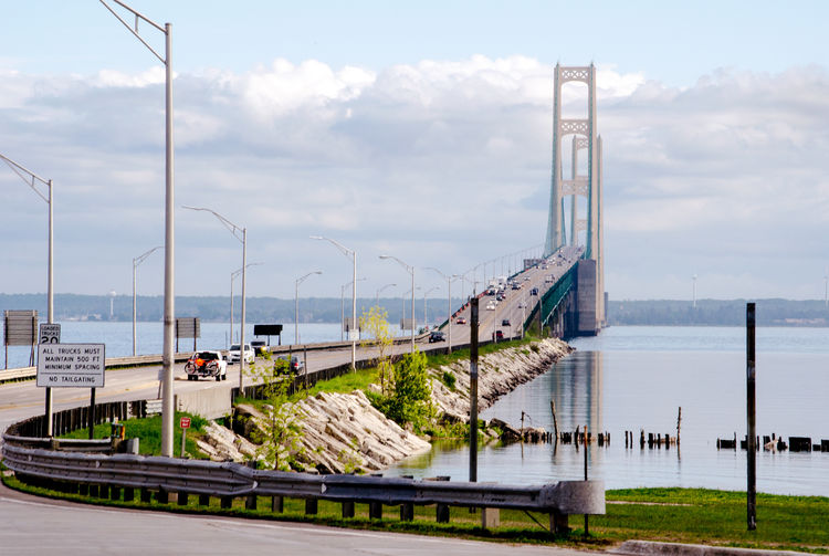 Crossing the mackinac bridge, over the straits of mackinac, from lower michigan to the up 