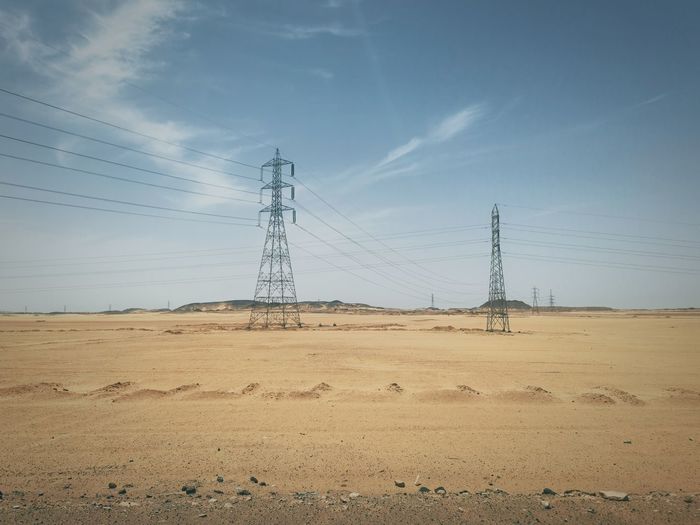 Desert view and electricity towers