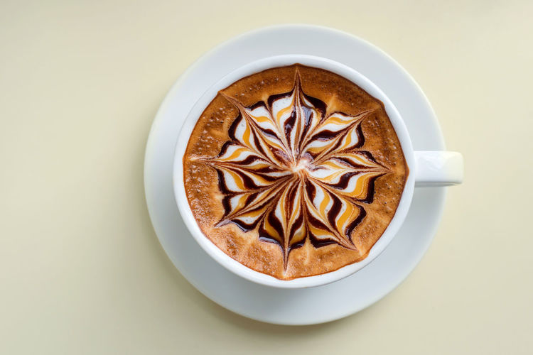 Directly above shot of cappuccino on white background
