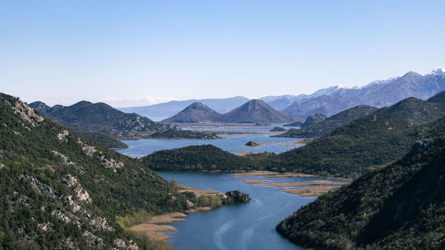 View over rivers winding into lake skadar national park, montenegro