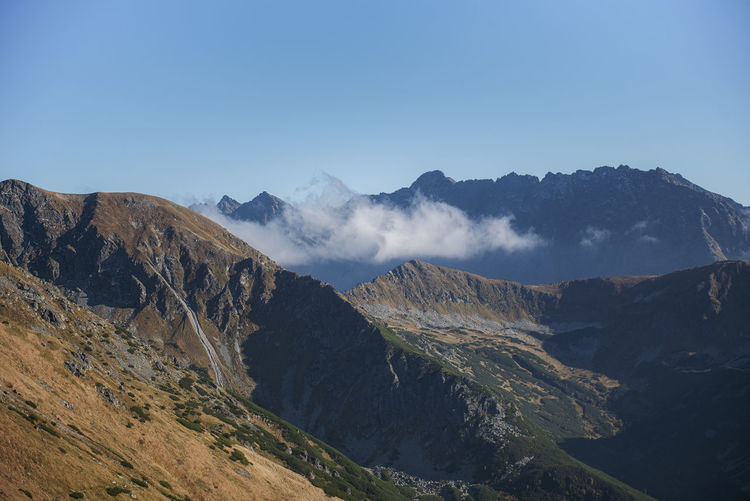 Mountain panorama of the tatra mountains from kasprowy wierch  on a autumn day in poland