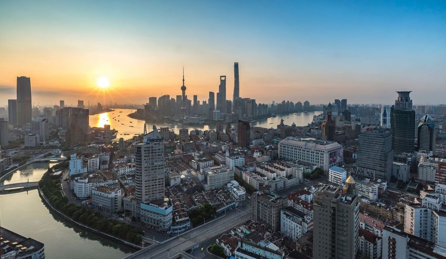 High angle view of shanghai cityscape