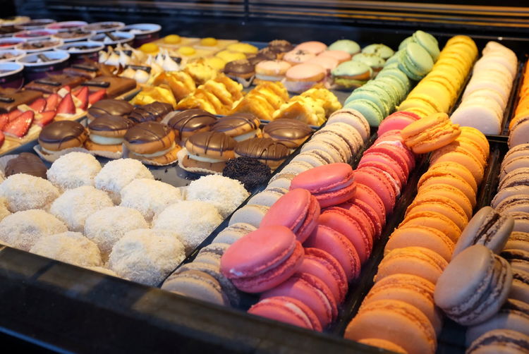 Close-up of multi colored desserts for sale