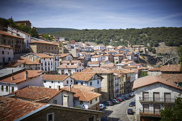 High angle view of buildings in city