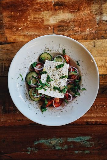 High angle view of food in plate on table