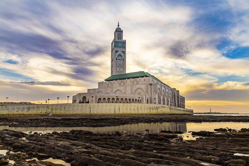 View of hassan ii mosque at sunset - the hassan ii mosque or grande mosquée hassan ii 