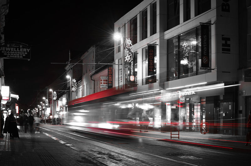 Blurred motion of illuminated city at night