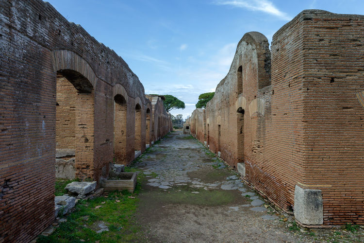 Ostia antica, overview of the archaeological park with the excavation areas, the roman necropolis