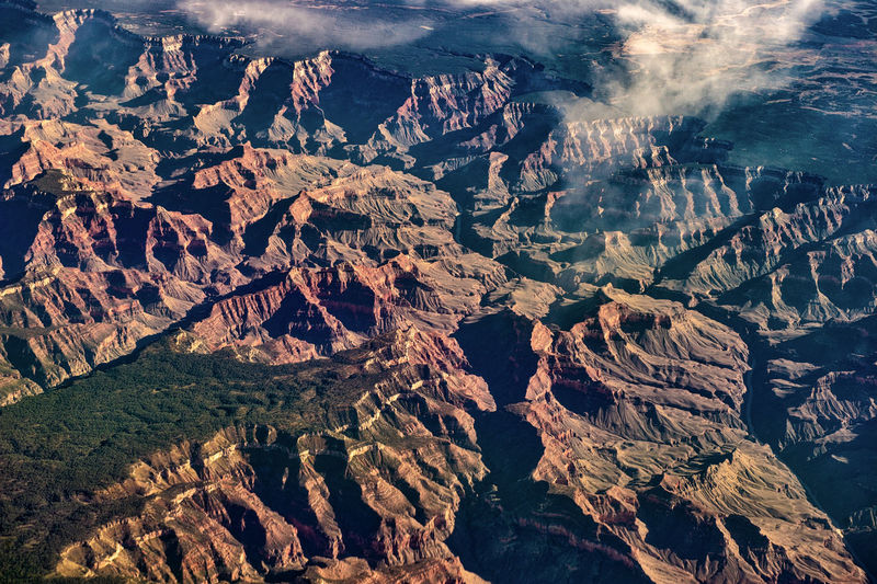 High angle view of rock formations and canyons