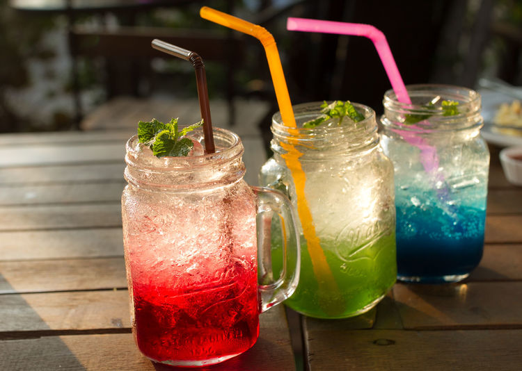 Close-up of drinks on table