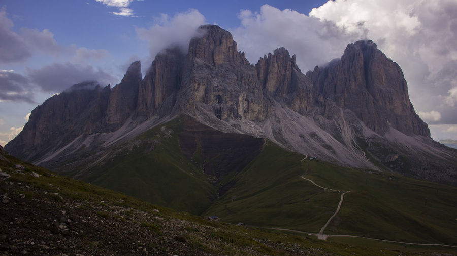 Scenic view of dolomites mountains against sky