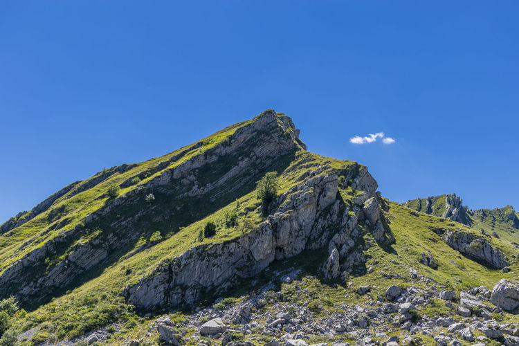 Low angle view of rock formation against sky