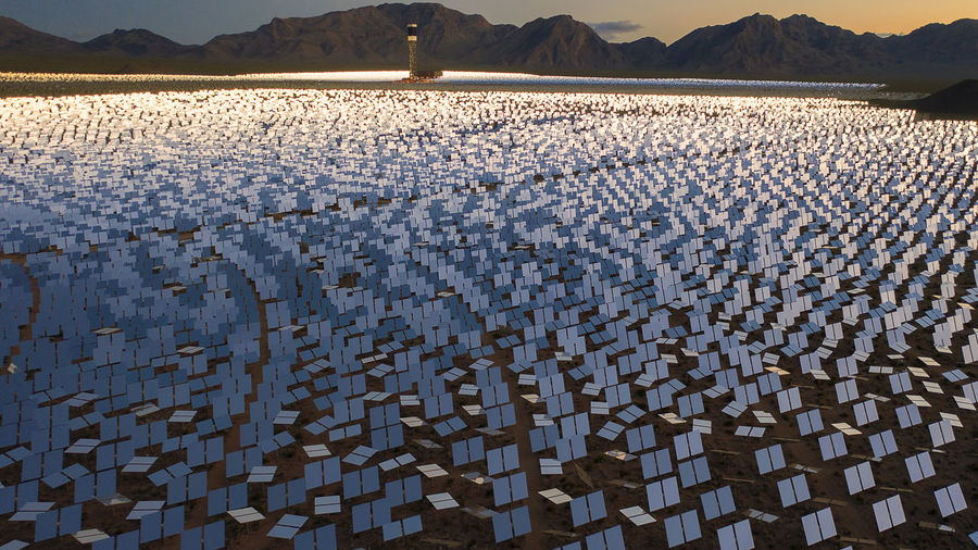 High angle view of ivanpah solar plant