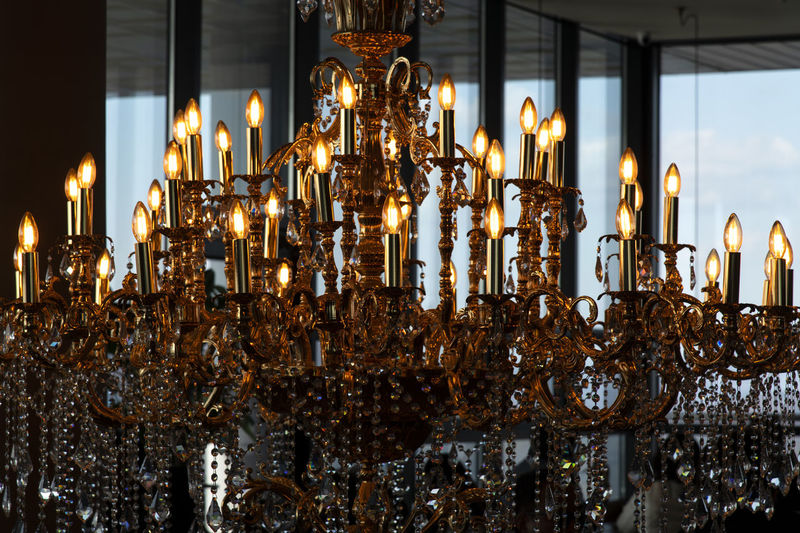 Low angle view of illuminated chandelier