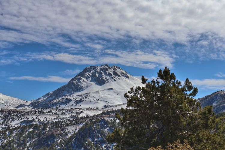 Scenic view of snowcapped mountains against sky