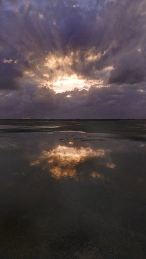 Scenic view of sea against dramatic sky