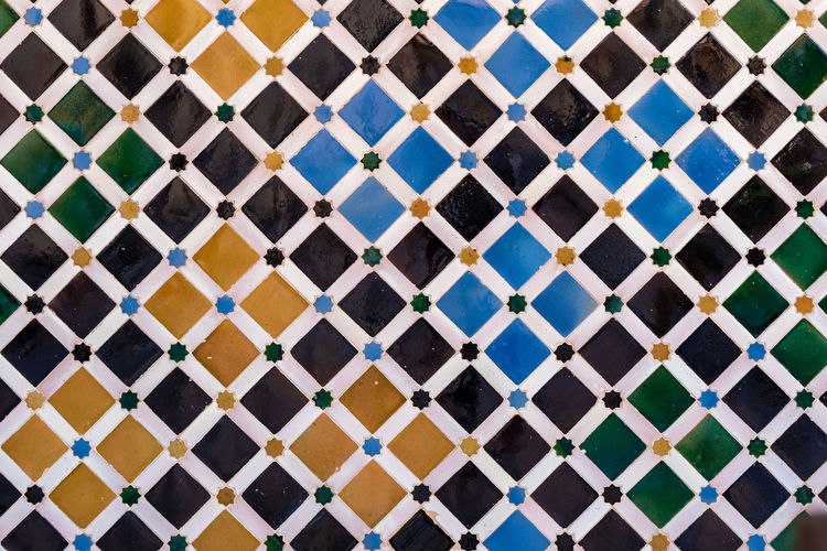 Full frame shot of wall with arabesque style tiled patterns