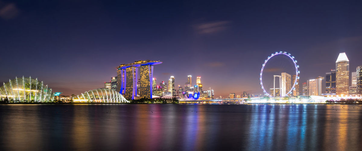 Panorama view of downtown area at night in singapore