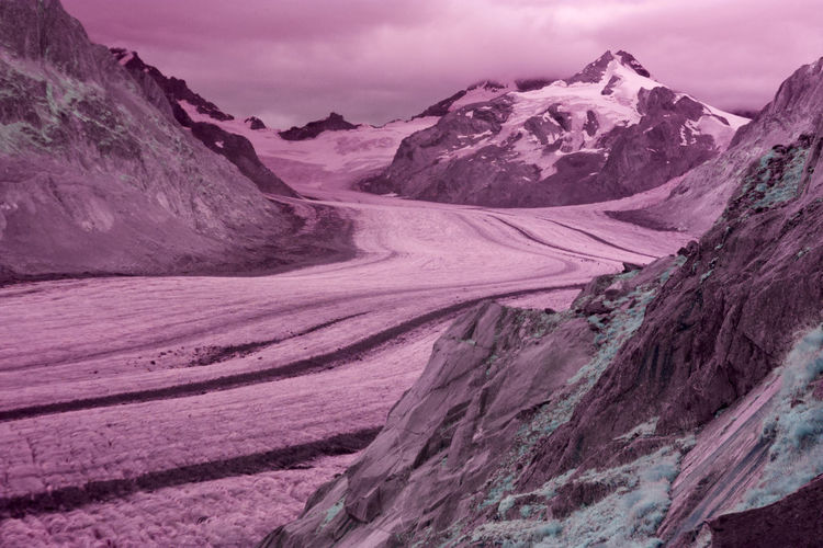 Infrared view of the largest glacier in the swiss alps, aletsch glacier
