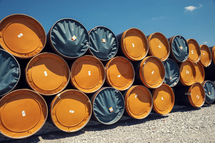 Lines of pipes for natural gas storage during the construction of south stream pipeline in bulgaria