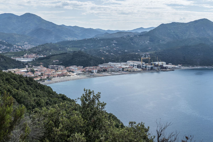 Panoramic aerial view of riva trigoso from punta manara