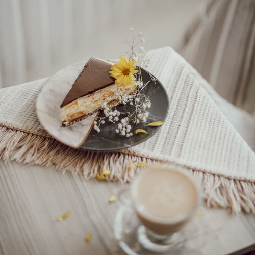 High angle view of flower on table