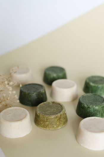 Close-up of herbal soap on table