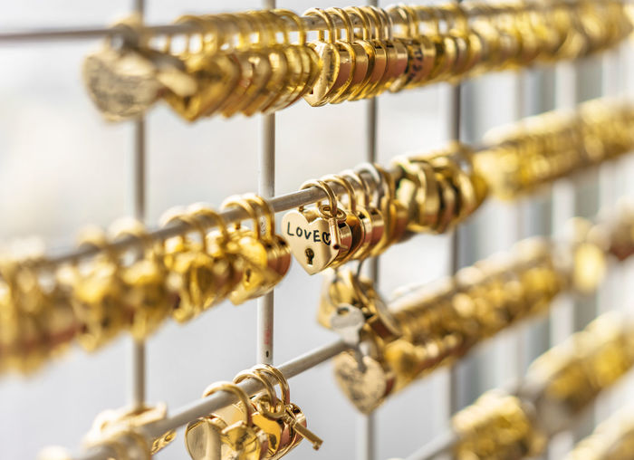 Close-up of chain hanging on metal